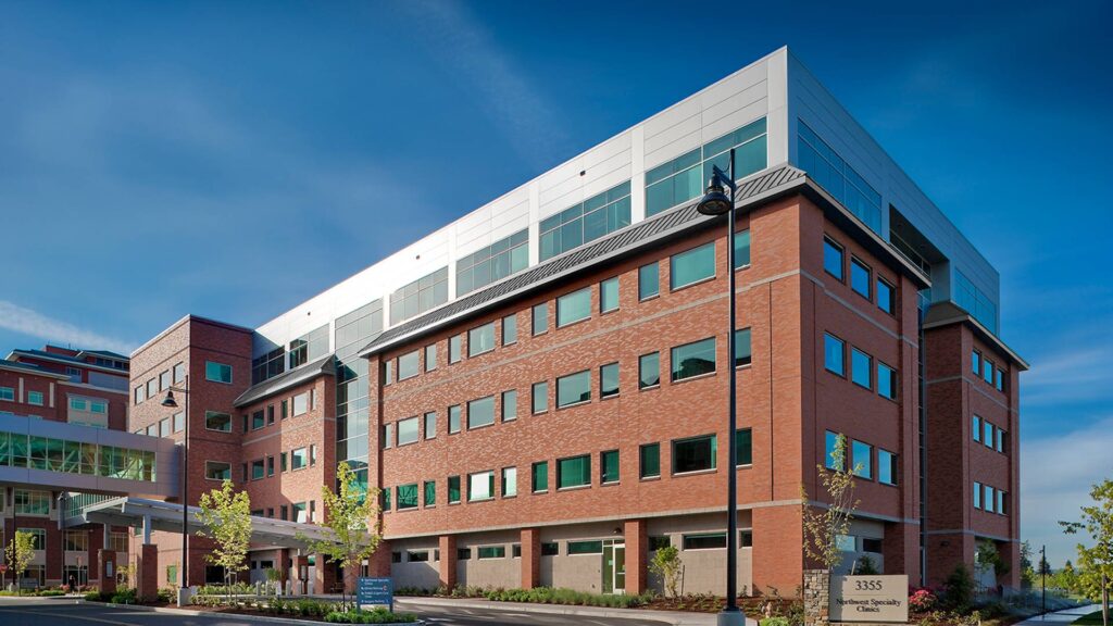 Exterior photo of the entrance at Northwest Specialty Center. Five level